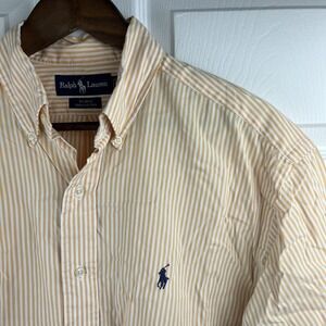 Ralph Lauren Shirt Mens Medium Orange Stripe Short Sleeve Button Down Pony Logo